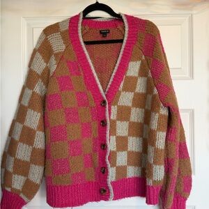Torrid Pink and Tan Checkered Cardigan Sweater